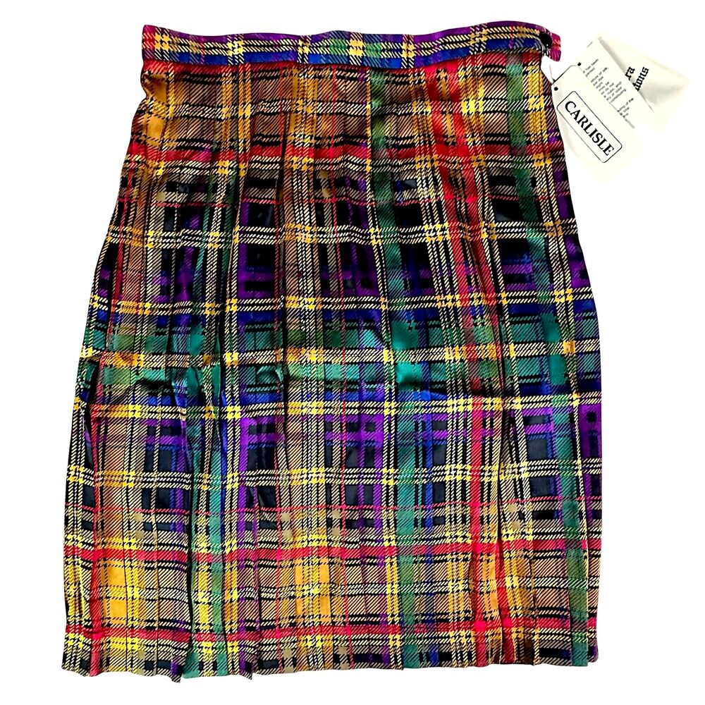 Vintage NWT Carlisle Plaid Silk Pleated Skirt Size 14